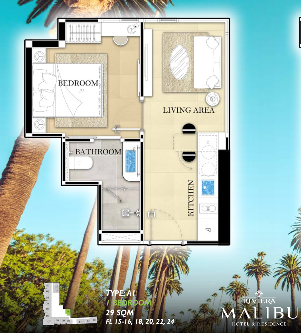 Riviera Malibu Residences - 1BR for sale - Condominium - Pratumnak Hill - 